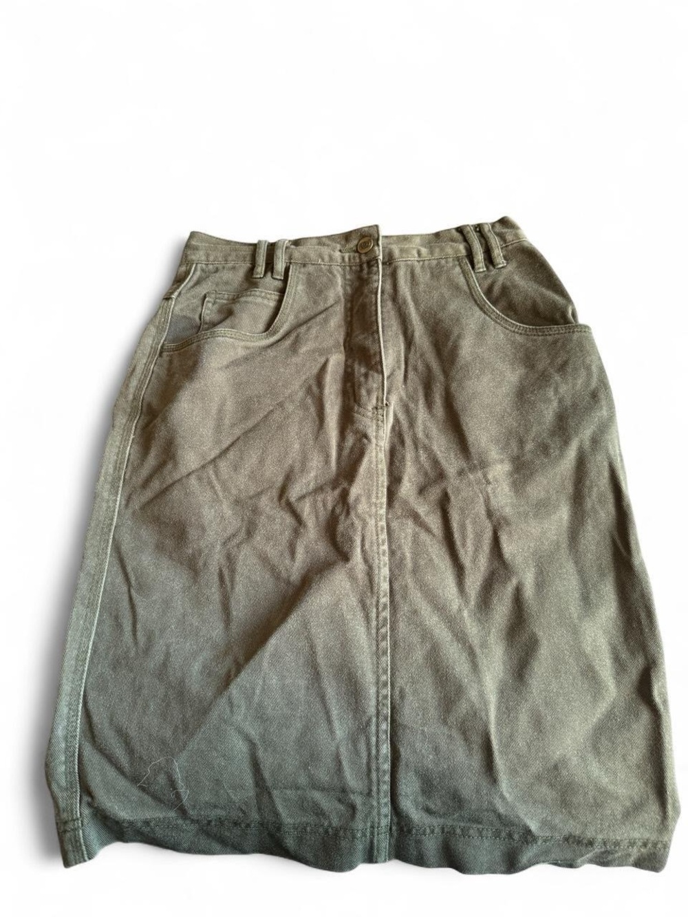 Women's Olive Green Denim Midi Skirt